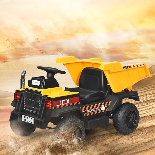 Voiture Electrique Camion Benne à Batterie 12V pour Enfants Vitesse Max : 5 km/h Télécommande Fonction Lumineuses Sonores Jaune