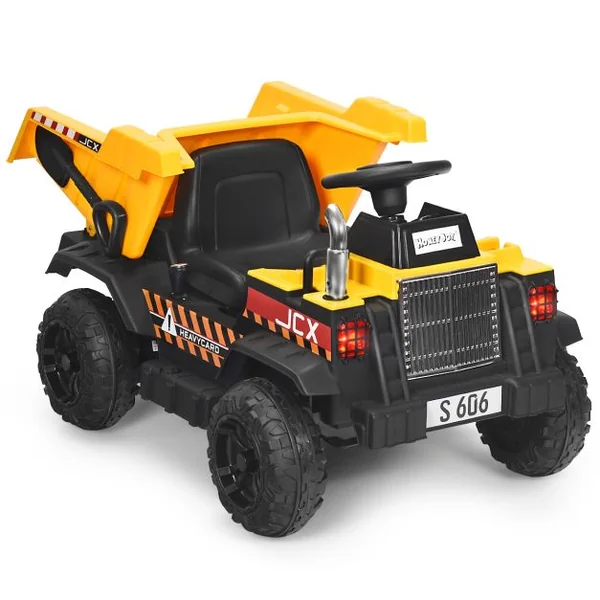Voiture Electrique Camion Benne à Batterie 12V pour Enfants Vitesse Max : 5 km/h Télécommande Fonction Lumineuses Sonores Jaune