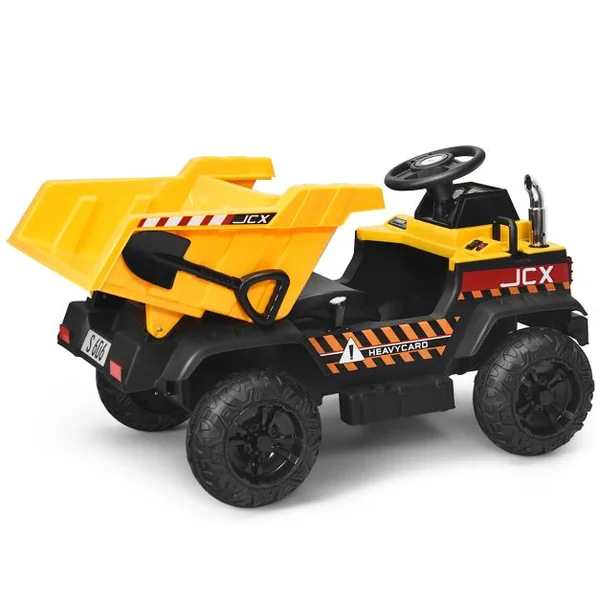 Voiture Electrique Camion Benne à Batterie 12V pour Enfants Vitesse Max : 5 km/h Télécommande Fonction Lumineuses Sonores Jaune