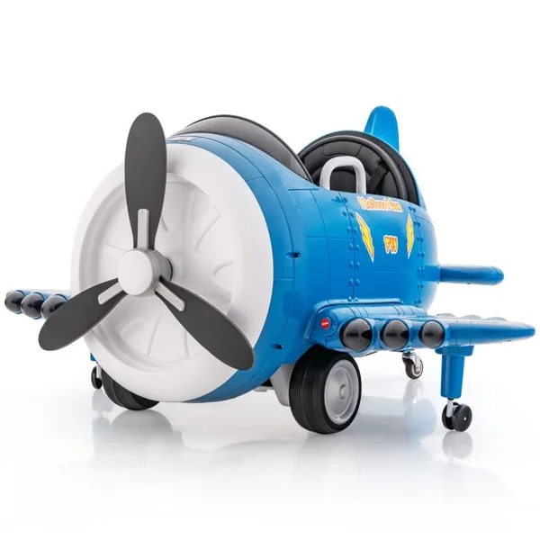 Voiture Electrique Enfants en Forme Avion avec Hélice Rotative & Télécommande Véhicule Electrique avec Tableau de Bord Eclairé & Effets Sonores Bleu/Vert