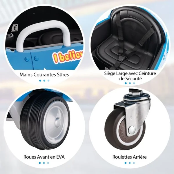 Voiture Electrique Enfants en Forme Avion avec Hélice Rotative & Télécommande Véhicule Electrique avec Tableau de Bord Eclairé & Effets Sonores Bleu/Vert