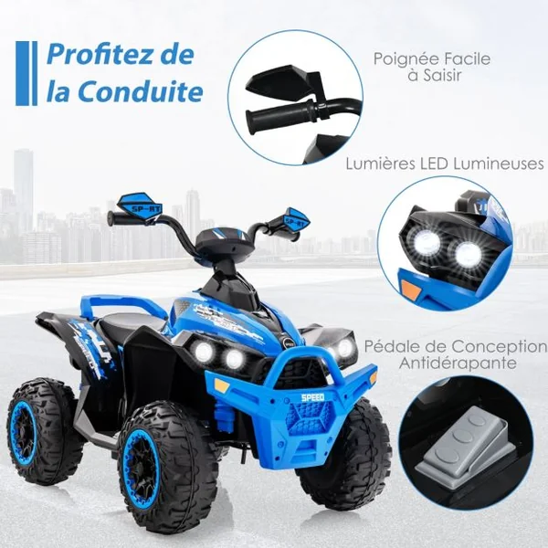 Voiture Electrique pour Enfants 12V 7Ah LED Musique Pédale Klaxon 3-4 km/h pour Enfants de 3 à 8 ans Rose/Bleu/Violet/Noir/Naturel + Gris