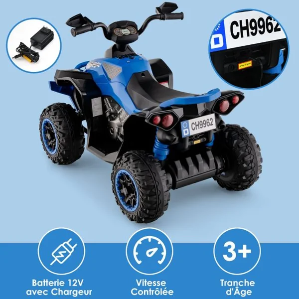 Voiture Electrique pour Enfants 12V 7Ah LED Musique Pédale Klaxon 3-4 km/h pour Enfants de 3 à 8 ans Rose/Bleu/Violet/Noir/Naturel + Gris