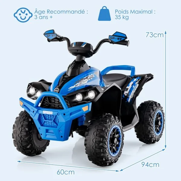 Voiture Electrique pour Enfants 12V 7Ah LED Musique Pédale Klaxon 3-4 km/h pour Enfants de 3 à 8 ans Rose/Bleu/Violet/Noir/Naturel + Gris
