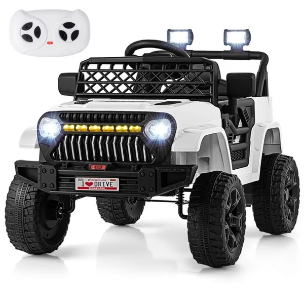 Voiture pour Enfants 12V Véhicule Electrique Alimenté par Batterie Télécommande Parentale 3 Vitesses Lumières LED pour les 3+ Ans Blanc