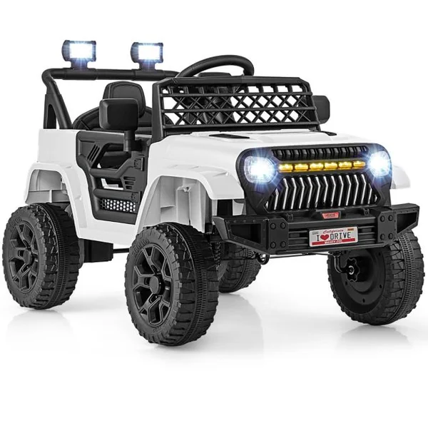 Voiture pour Enfants 12V Véhicule Electrique Alimenté par Batterie Télécommande Parentale 3 Vitesses Lumières LED pour les 3+ Ans Blanc