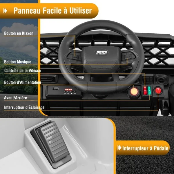 Voiture pour Enfants 12V Véhicule Electrique Alimenté par Batterie Télécommande Parentale 3 Vitesses Lumières LED pour les 3+ Ans Blanc