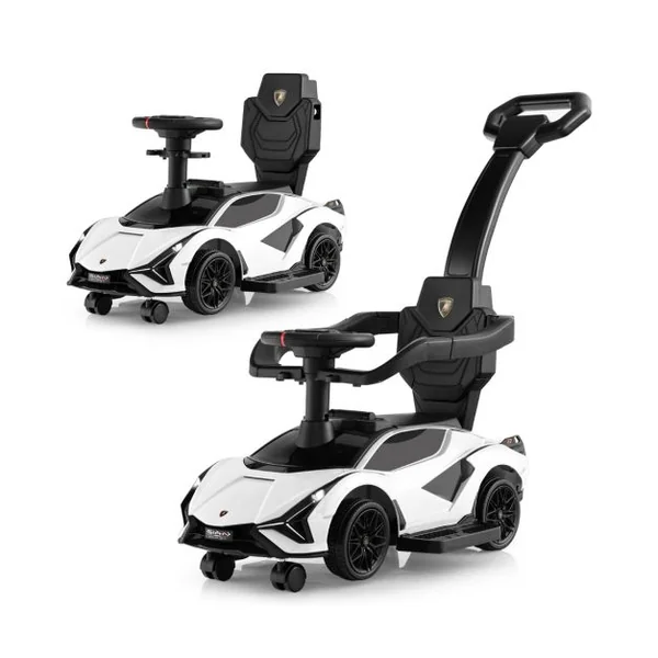 Voiture à Pousser 3 en 1 pour Enfants Voiture Pied-au-sol Sous Licence Lamborghini Garde-corps Poignée Amovibles Musique Phares Noir/Blanc/Rose