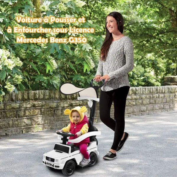 Voiture à Pousser pour Enfant sous Licence Poussette avec Auvent Réglable Garde-corps et Klaxon pour 1-3 Ans 4 Couleurs au Choix