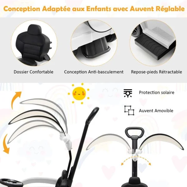 Voiture à Pousser pour Enfant sous Licence Poussette avec Auvent Réglable Garde-corps et Klaxon pour 1-3 Ans 4 Couleurs au Choix