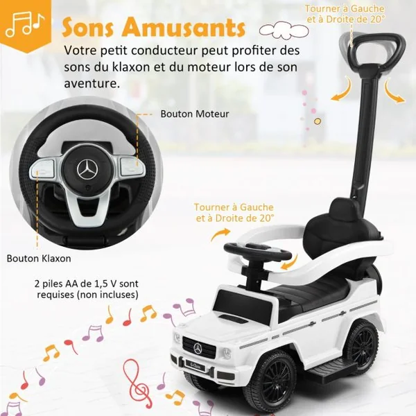 Voiture à Pousser pour Enfant sous Licence Poussette avec Auvent Réglable Garde-corps et Klaxon pour 1-3 Ans 4 Couleurs au Choix