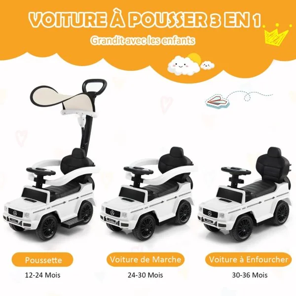 Voiture à Pousser pour Enfant sous Licence Poussette avec Auvent Réglable Garde-corps et Klaxon pour 1-3 Ans 4 Couleurs au Choix