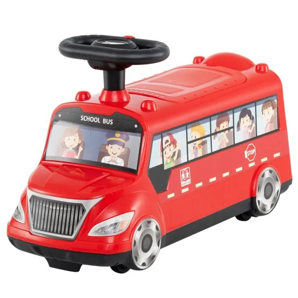 Voiture à Pousser pour Enfants en Forme de Bus Scolaire Roues Universelles Bloc Anti-basculement Voiture Pied au Sol pour 19-36 Mois Rouge