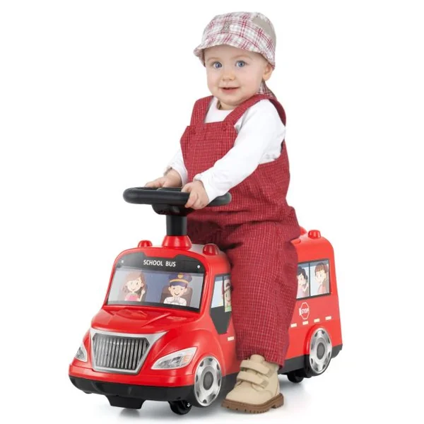 Voiture à Pousser pour Enfants en Forme de Bus Scolaire Roues Universelles Bloc Anti-basculement Voiture Pied au Sol pour 19-36 Mois Rouge