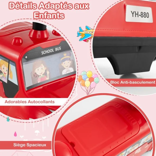 Voiture à Pousser pour Enfants en Forme de Bus Scolaire Roues Universelles Bloc Anti-basculement Voiture Pied au Sol pour 19-36 Mois Rouge