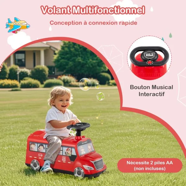 Voiture à Pousser pour Enfants en Forme de Bus Scolaire Roues Universelles Bloc Anti-basculement Voiture Pied au Sol pour 19-36 Mois Rouge