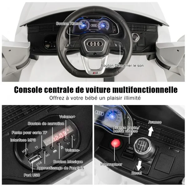 Voiture Électrique 12 V pour Enfants 2 Moteurs Vitesse Max : 5 km/h Télécommande 2.4G Lumières LED MP3 Effect Sonore Blanc