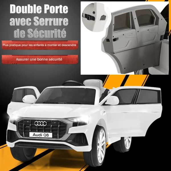 Voiture Électrique 12 V pour Enfants 2 Moteurs Vitesse Max : 5 km/h Télécommande 2.4G Lumières LED MP3 Effect Sonore Blanc