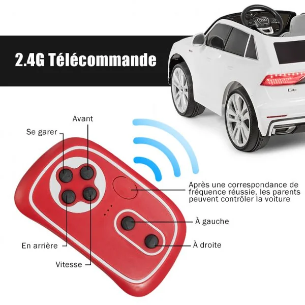 Voiture Électrique 12 V pour Enfants 2 Moteurs Vitesse Max : 5 km/h Télécommande 2.4G Lumières LED MP3 Effect Sonore Blanc