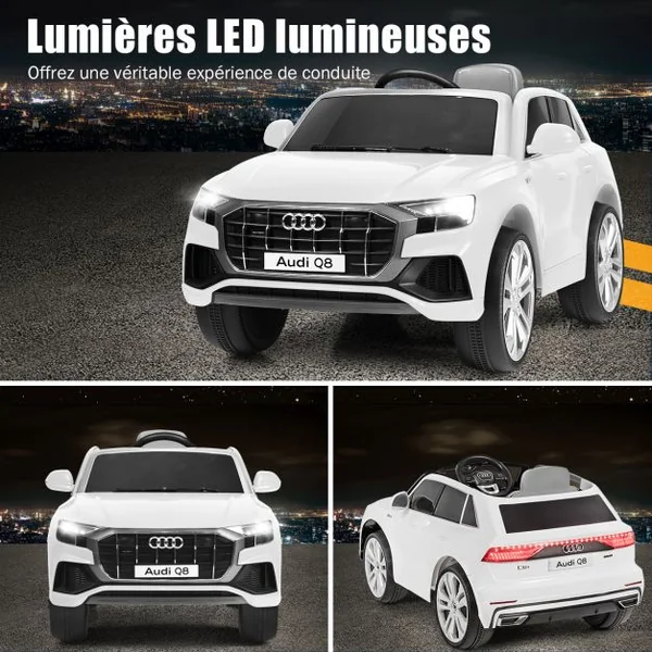 Voiture Électrique 12 V pour Enfants 2 Moteurs Vitesse Max : 5 km/h Télécommande 2.4G Lumières LED MP3 Effect Sonore Blanc