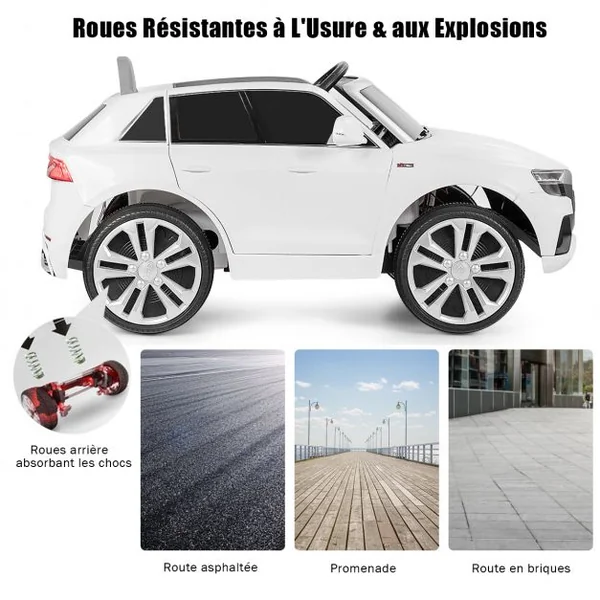 Voiture Électrique 12 V pour Enfants 2 Moteurs Vitesse Max : 5 km/h Télécommande 2.4G Lumières LED MP3 Effect Sonore Blanc