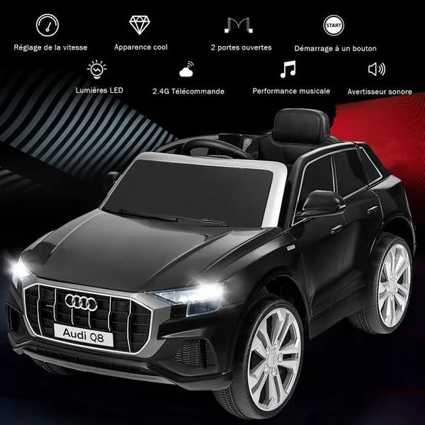 Voiture Électrique 12 V pour Enfants 2 Moteurs Vitesse Max : 5 km/h Télécommande 2.4G Lumières LED MP3 Effect Sonore Noir