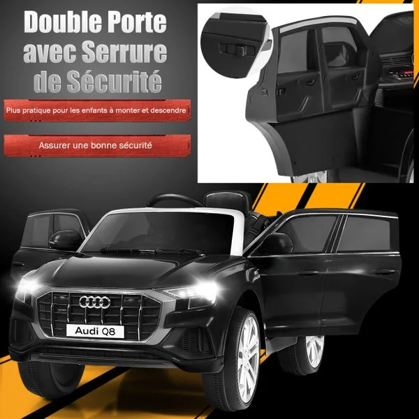 Voiture Électrique 12 V pour Enfants 2 Moteurs Vitesse Max : 5 km/h Télécommande 2.4G Lumières LED MP3 Effect Sonore Noir