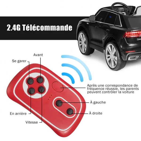 Voiture Électrique 12 V pour Enfants 2 Moteurs Vitesse Max : 5 km/h Télécommande 2.4G Lumières LED MP3 Effect Sonore Noir