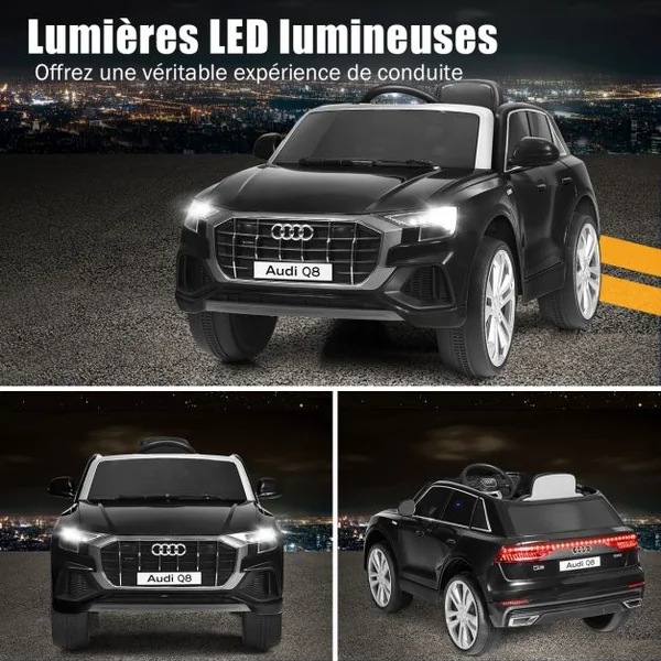 Voiture Électrique 12 V pour Enfants 2 Moteurs Vitesse Max : 5 km/h Télécommande 2.4G Lumières LED MP3 Effect Sonore Noir