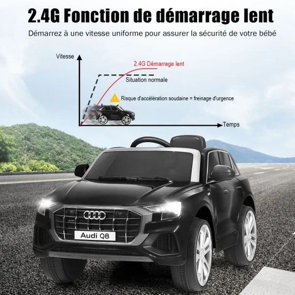Voiture Électrique 12 V pour Enfants 2 Moteurs Vitesse Max : 5 km/h Télécommande 2.4G Lumières LED MP3 Effect Sonore Noir