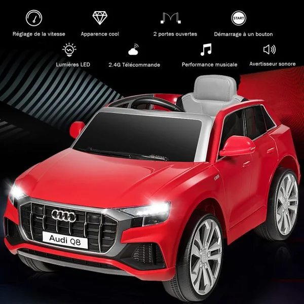 Voiture Électrique 12 V pour Enfants 2 Moteurs Vitesse Max : 5 km/h Télécommande 2.4G Lumières LED MP3 Effect Sonore Rouge