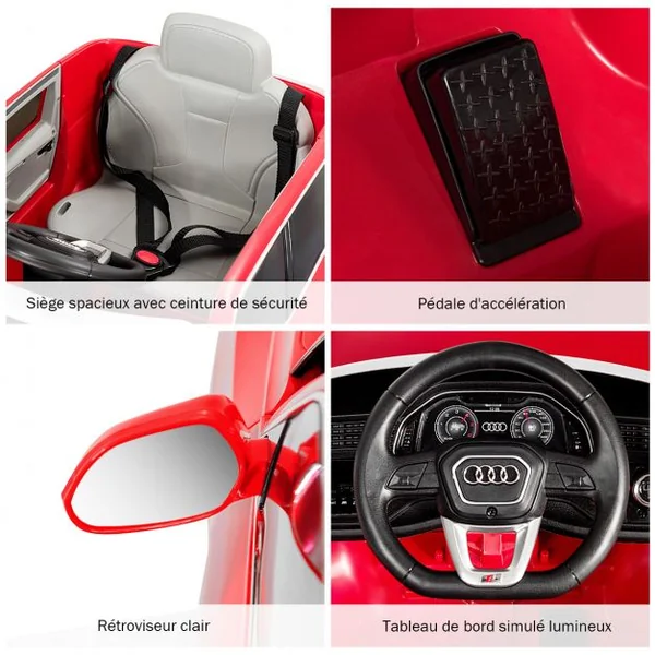 Voiture Électrique 12 V pour Enfants 2 Moteurs Vitesse Max : 5 km/h Télécommande 2.4G Lumières LED MP3 Effect Sonore Rouge