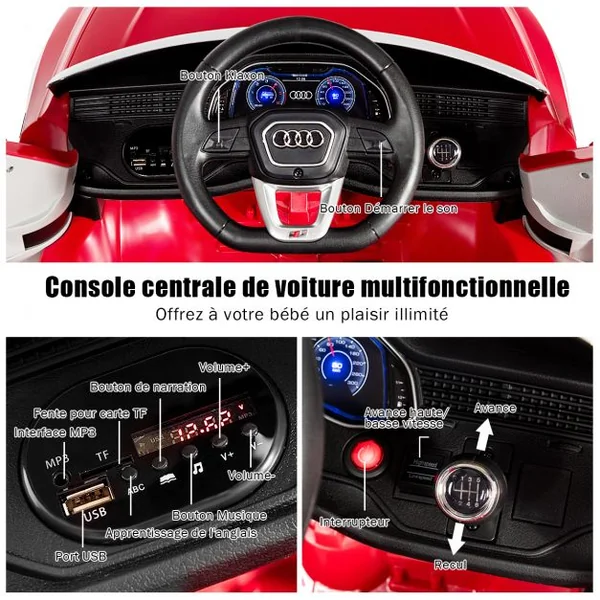 Voiture Électrique 12 V pour Enfants 2 Moteurs Vitesse Max : 5 km/h Télécommande 2.4G Lumières LED MP3 Effect Sonore Rouge