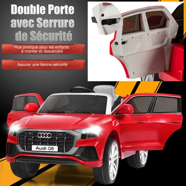 Voiture Électrique 12 V pour Enfants 2 Moteurs Vitesse Max : 5 km/h Télécommande 2.4G Lumières LED MP3 Effect Sonore Rouge