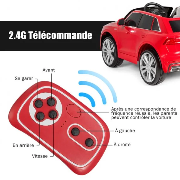 Voiture Électrique 12 V pour Enfants 2 Moteurs Vitesse Max : 5 km/h Télécommande 2.4G Lumières LED MP3 Effect Sonore Rouge