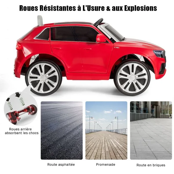 Voiture Électrique 12 V pour Enfants 2 Moteurs Vitesse Max : 5 km/h Télécommande 2.4G Lumières LED MP3 Effect Sonore Rouge