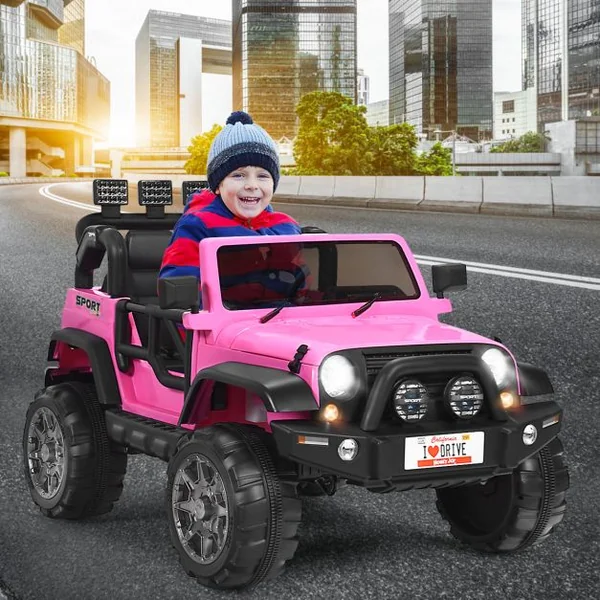 Voiture électrique 12 V Véhicule Electrique 2 Places avec Télécommande 2.4 G Suspension à Ressorts Lumières pour plus de 3 Ans Blanc/Rose/Noir/Rouge