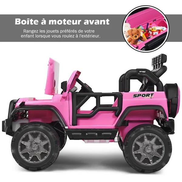 Voiture électrique 12 V Véhicule Electrique 2 Places avec Télécommande 2.4 G Suspension à Ressorts Lumières pour plus de 3 Ans Blanc/Rose/Noir/Rouge