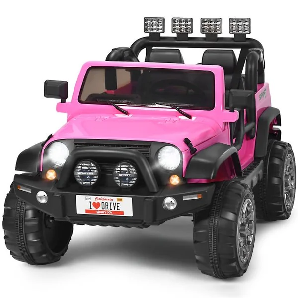 Voiture électrique 12 V Véhicule Electrique 2 Places avec Télécommande 2.4 G Suspension à Ressorts Lumières pour plus de 3 Ans Blanc/Rose/Noir/Rouge