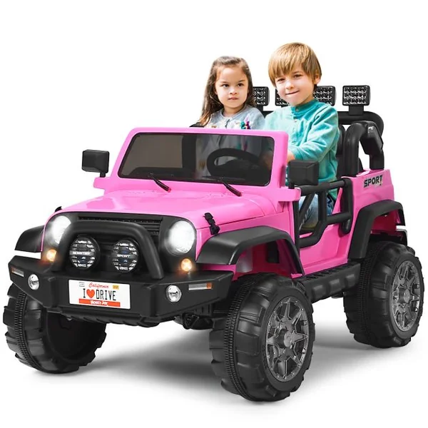 Voiture électrique 12 V Véhicule Electrique 2 Places avec Télécommande 2.4 G Suspension à Ressorts Lumières pour plus de 3 Ans Blanc/Rose/Noir/Rouge
