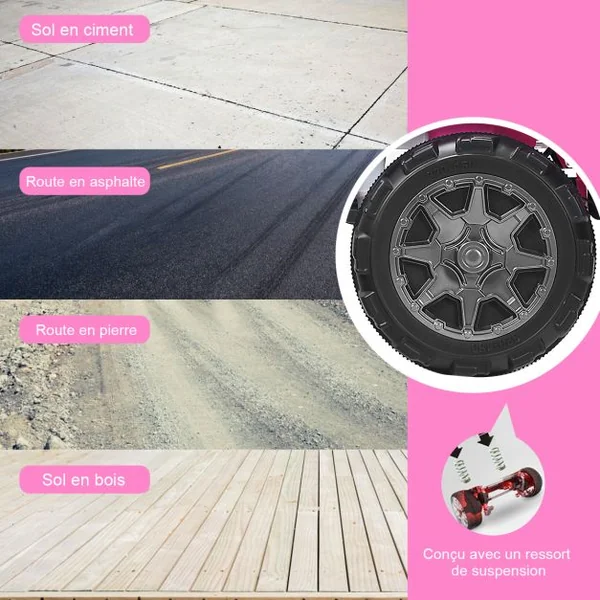 Voiture électrique 12 V Véhicule Electrique 2 Places avec Télécommande 2.4 G Suspension à Ressorts Lumières pour plus de 3 Ans Blanc/Rose/Noir/Rouge