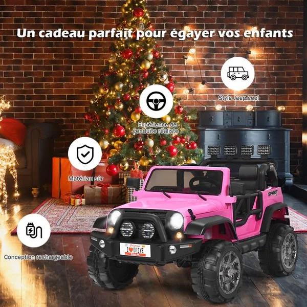 Voiture électrique 12 V Véhicule Electrique 2 Places avec Télécommande 2.4 G Suspension à Ressorts Lumières pour plus de 3 Ans Blanc/Rose/Noir/Rouge