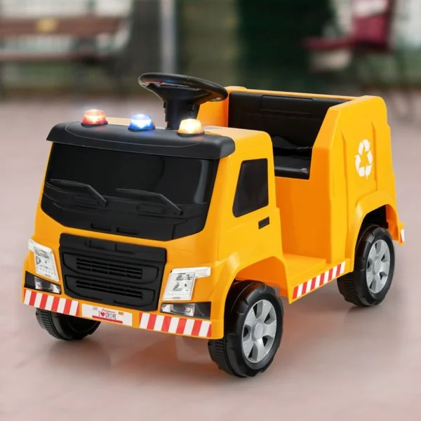 Voiture Électrique 12V de Poubelle pour Enfants 3-8 Ans 6 Accessoires de Recyclage Voyants Klaxon Musique Vert
