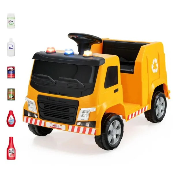 Voiture Électrique 12V de Poubelle pour Enfants 3-8 Ans 6 Accessoires de Recyclage Voyants Klaxon Musique Vert
