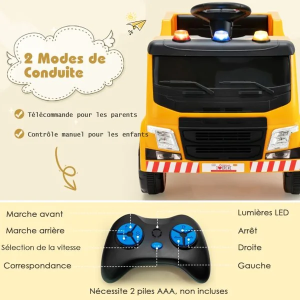 Voiture Électrique 12V de Poubelle pour Enfants 3-8 Ans 6 Accessoires de Recyclage Voyants Klaxon Musique Vert