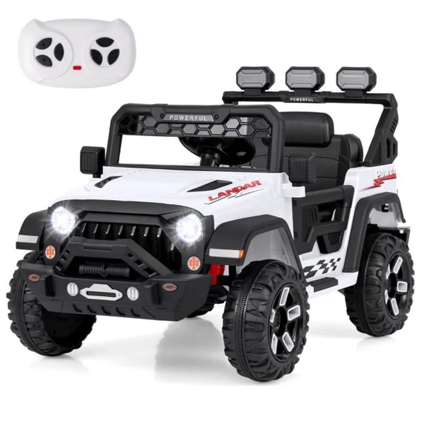 Voiture Électrique 12V Enfants avec Télécommande Affichage Batterie Roues à Bande de Roulement Démarrage Doux 3 Vitesses Blanc