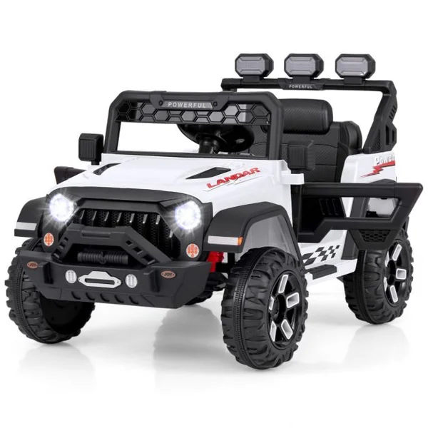 Voiture Électrique 12V Enfants avec Télécommande Affichage Batterie Roues à Bande de Roulement Démarrage Doux 3 Vitesses Blanc
