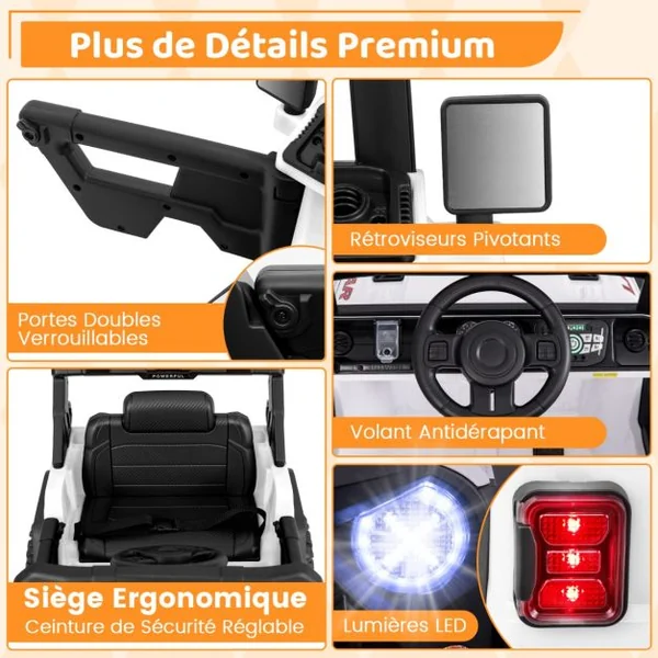 Voiture Électrique 12V Enfants avec Télécommande Affichage Batterie Roues à Bande de Roulement Démarrage Doux 3 Vitesses Blanc