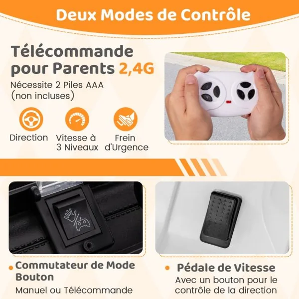 Voiture Électrique 12V Enfants avec Télécommande Affichage Batterie Roues à Bande de Roulement Démarrage Doux 3 Vitesses Blanc