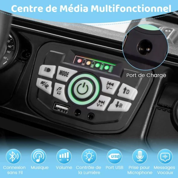 Voiture Électrique 12V Enfants avec Télécommande Affichage Batterie Roues à Bande de Roulement Démarrage Doux 3 Vitesses Noir